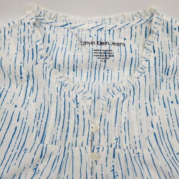 Calvin Klein Jeans Girls Short Puff Sleeve Ruffle Tunic Blouse Size 12 - Picture 2 of 9